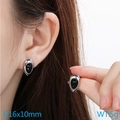 Pendientes de gota en acero inoxidable con piedra ojo de gato negra, medida de 16x10mm - Color Acero (KE114906-K)