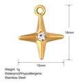 Detail van gouden 18mm ster hanger van roestvrij staal met witte zirkonsteen - SS0039 Gouden Vierpuntige Ster