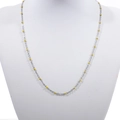 Detail view of a silver stainless steel bead chain necklace with yellow enamel dots - Silver + Yellow