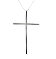 Collana a catena silver box con pendente a croce sottile incastonato con zirconi neri - Stile Croce Argentata in Zircone Nero Snello (NB02-5) / Argento/Nero