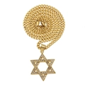 Gold plated stainless steel Cuban chain necklace with sparkling hexagram star pendant - Layered Rhinestone Hexagram + 5mm Cuban Chain