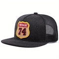 Charcoal grey vintage trucker hat with mesh back and embroidered VINTAGE 74 shield patch - Adjustable / Black