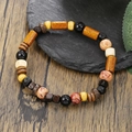Men's minimalist wooden bead bracelet featuring brown and turquoise stones on a stone base - ZJ13820-Multicolored Wood and Stone Mixed Beaded Bracelet