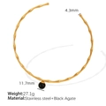Gold stainless steel bamboo collar necklace with black onyx bead pendant and measurements - XL147 Adjustable Gold Collar with Black Agate