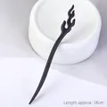 Minimalist black sandalwood hair stick with a unique flame top design, 18cm long - Ebony - C05