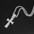 Hip hop silver cross pendant necklace with rhinestones and twist chain in silver finish - Silver Pendant + 16 Inch Rope Chain