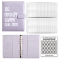 Purple PU leather budget binder set for 100 envelope challenge with numbered clear pockets - A5 Purple Challenge Set
