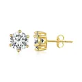 Classic 925 sterling silver stud earrings with six-prong round zircon in gold plating - Regular Back / 0.6*0.6cm / Gold