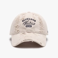 Distressed beige cotton baseball cap with blue embroidery and vintage ripped details - Beige