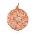 Rose gold zodiac pendant charm with central sparkling star and embossed symbols - Zodiac Star-Rose Gold