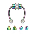Rainbow stainless steel magnetic septum ring with replaceable cone and rhinestone ends - Rhinestone Ball Style / Colorful