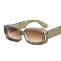 Square sunglasses with clear thick frames and golden floral patterns with dark lenses - C12 Brown Floral Frame Gradient Tea Lens