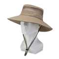 Breathable khaki outdoor sun hat with wide brim, mesh vents, and adjustable chin strap - One Size / Deep Beige