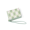 Cartera corta verde con diseño de diamantes y corazones rojos sobre fondo blanco - Verde