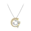 Elegante S925 Sterlingsilber Meteorkette mit goldenem Halbmond und Pavé Sternenanhänger - 925er Silber / Gold Und Silber Stern Mond (BSN350)