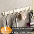 7-hook cream white aluminum bathroom rack 660mm with adhesive or drill installation - 7 Hooks / Cream