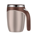 Portable USB electric self-stirring coffee mug in beige and brown with stainless steel rim - Classic Charging Style / Coffee