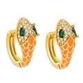 Detail of snake huggie earrings with gold plating, orange enamel, and cubic zirconia - Orange Red