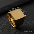 Polished gold square signet ring in stainless steel weighing 14.3g for men and women - US 6 / Polished Vertical Rectangle / Gold