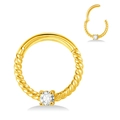 Anello per il naso dorato con trama a corda e zirconia cubica rotonda incastonata - 6# Torsione di Zircone / 1.0mm x 8mm / Oro