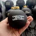 Funny Christmas ornament in matte black with white bold humorous typography and gold cap - Style G - Black Single