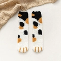 Plush coral fleece socks featuring cute cat paw patterns in cream and brown - One Size / Black Cat Pattern