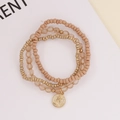 Detail of multi-layer beaded bracelet with nude pink beads and gold coin pendant - 3# Coffee