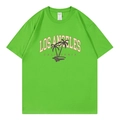 Grass green round neck T-shirt featuring Los Angeles palm tree print and GILDAN label - Fruit Green