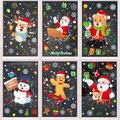 Stickers de Noël pour vitrines avec Père Noël et renne pour décoration festive de fête - Ensemble de 6 (3D Fenêtre Brisée/Père Noël/Renne/Ours)