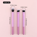 Set van 3 roze metallic make-up kwasten met zwart-witte verloopborstelharen en afmetingen - Paars
