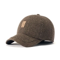 Berretto da baseball invernale da uomo in lana con fodera termica e patch in pelle - Cammello