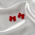 Elegant red matte bow stud earrings featuring delicate pearl accents and silver pins - 4# Red Bow Studs