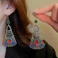 Details von böhmischen fächerförmigen Ohrringen mit bunten Steinen und Vintage-Silber - 52# Ohrhaken-Bunt