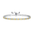 Adjustable silver bracelet with alternating yellow and white sparkling round-cut crystals - 4mm White Gold Round White + Yellow Stones