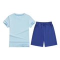 Kids light blue summer t-shirt and dark blue shorts set for active outdoor sports - Top And Bottom / Light Blue/Royal Blue / 100cm