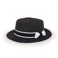 Dettaglio del cappello di paglia nero con bordo bianco a contrasto e fiocco raffinato - Bambini (51-52CM) / Nero