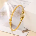 Gold plated cuff bracelet with pave set cubic zirconia beads and textured twist design - Size 5.6cm-Style 4