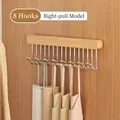 Pull-out wardrobe organizer with 8 hooks in natural wood and silver finish - 8 Hooks Right Pull