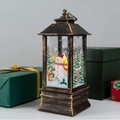 Vintage black and gold Christmas lantern with snowman motif and warm LED light - Large Gold Snowman