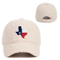 Casquette de baseball en polaire beige avec broderie Texas et sangle de réglage arrière - Réglable / Poche zippée