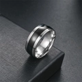 Macro view of polished titanium steel ring featuring a sleek black enamel oil drip inlay - Size 6 / Round Arc (8mm) / Dark Green