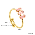 Gouden gedraaide open ring met drie rechthoekige roze zirkonia en verstelbare band - Goud Gedraaid Touw Roze Zirkonia (RI1514F8G)