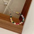 Bracelet ajustable en argent avec zircons colorés et fermoir à boucle coulissante - Argent Multicolore Pierre Ronde