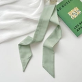 Green and white striped silk ribbon scarf for hair or bags shown on a desk - Light Green Striped