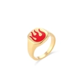 Anello in acciaio inossidabile placcato oro 18K con motivo a fiamma smaltata rossa su base - US 6 / Rosso