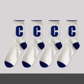 4-pack retro checkered crew socks in off-white and royal blue with varsity C embroidery - No.05 Klein Blue Trend Socks