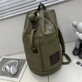 Zaino a cilindro in tela verde militare con patch in pelle vintage e grande capacità - Verde Piccolo