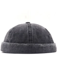 Zwaargewicht katoenen gewassen denim docker muts met vintage distressed textuur - M (56-58cm) / 01 Zwart