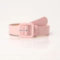 Minimalist pink faux leather belt for women featuring a matching square buckle and silver pin - Pink