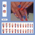 Detail view of 24pcs colorful abstract pattern press-on coffin nails - European Polka Dots (W167)